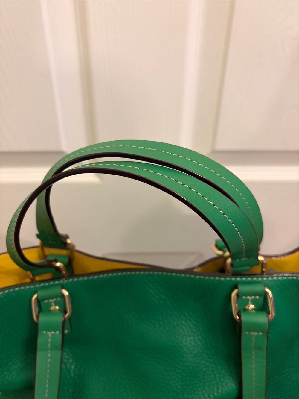 Frances Valentine Green Pebbled Leather Tote Bag with Gold-Toned Hardware - Picture 3 of 15